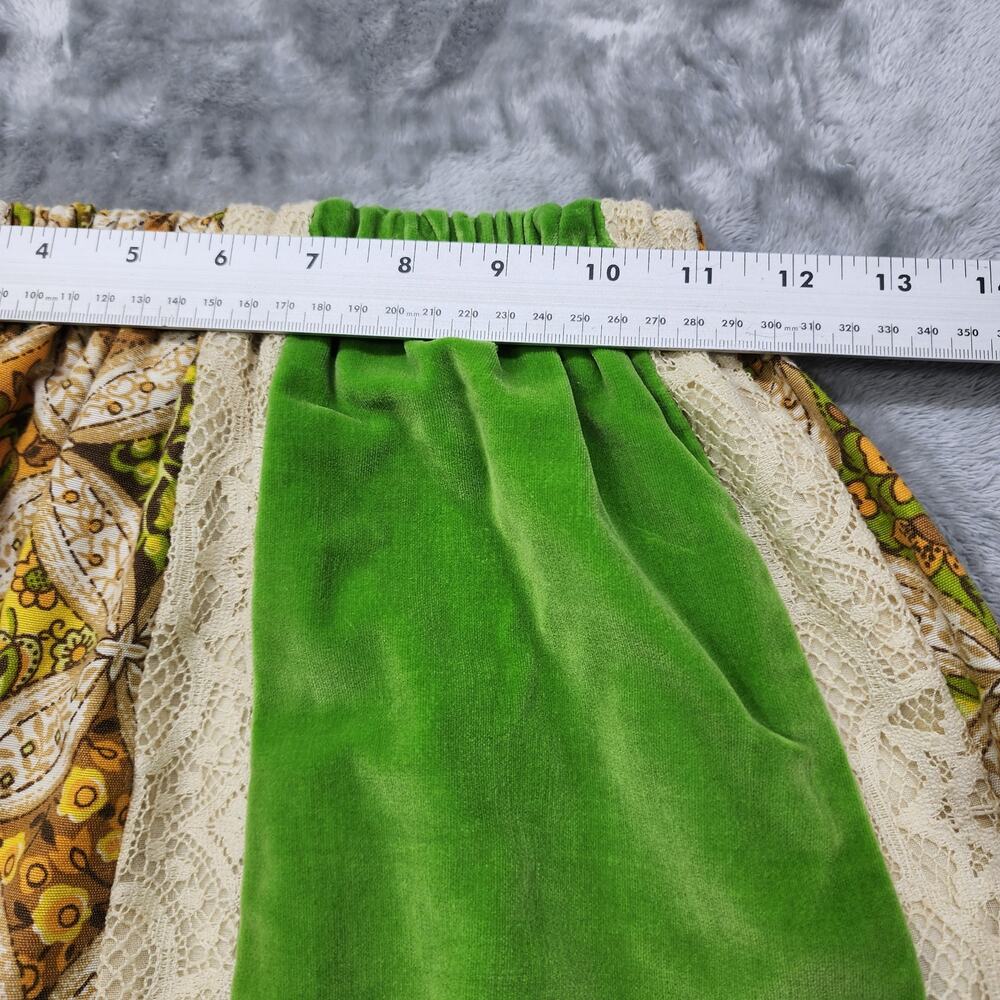 Vintage 70s Chessa Davis Skirt Women S Green Quilted Patchwork Velvet Lace‎ Maxi - Picture 10 of 12